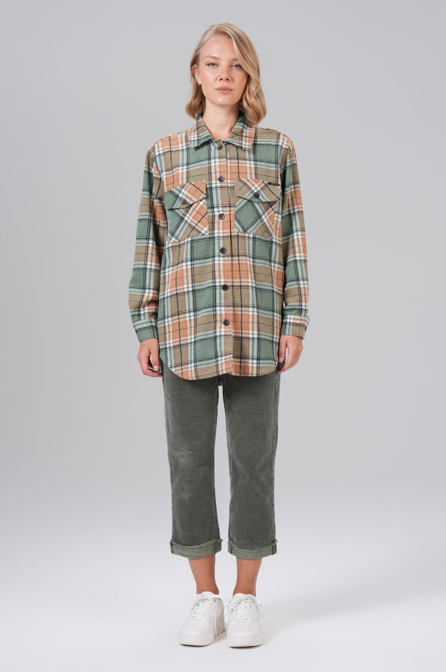 Women Jacket Waffle | Thyme Green Check