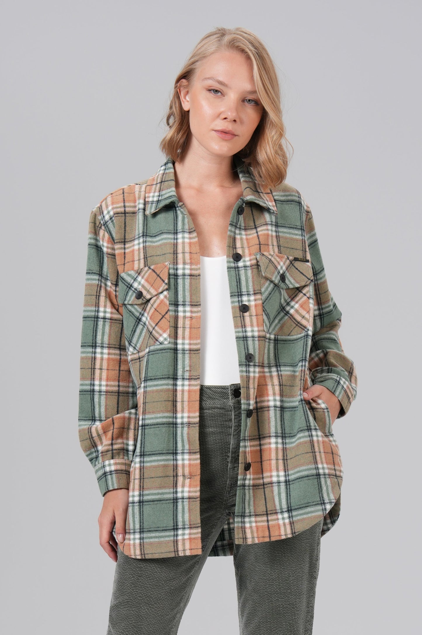 Women Jacket Waffle | Thyme Green Check