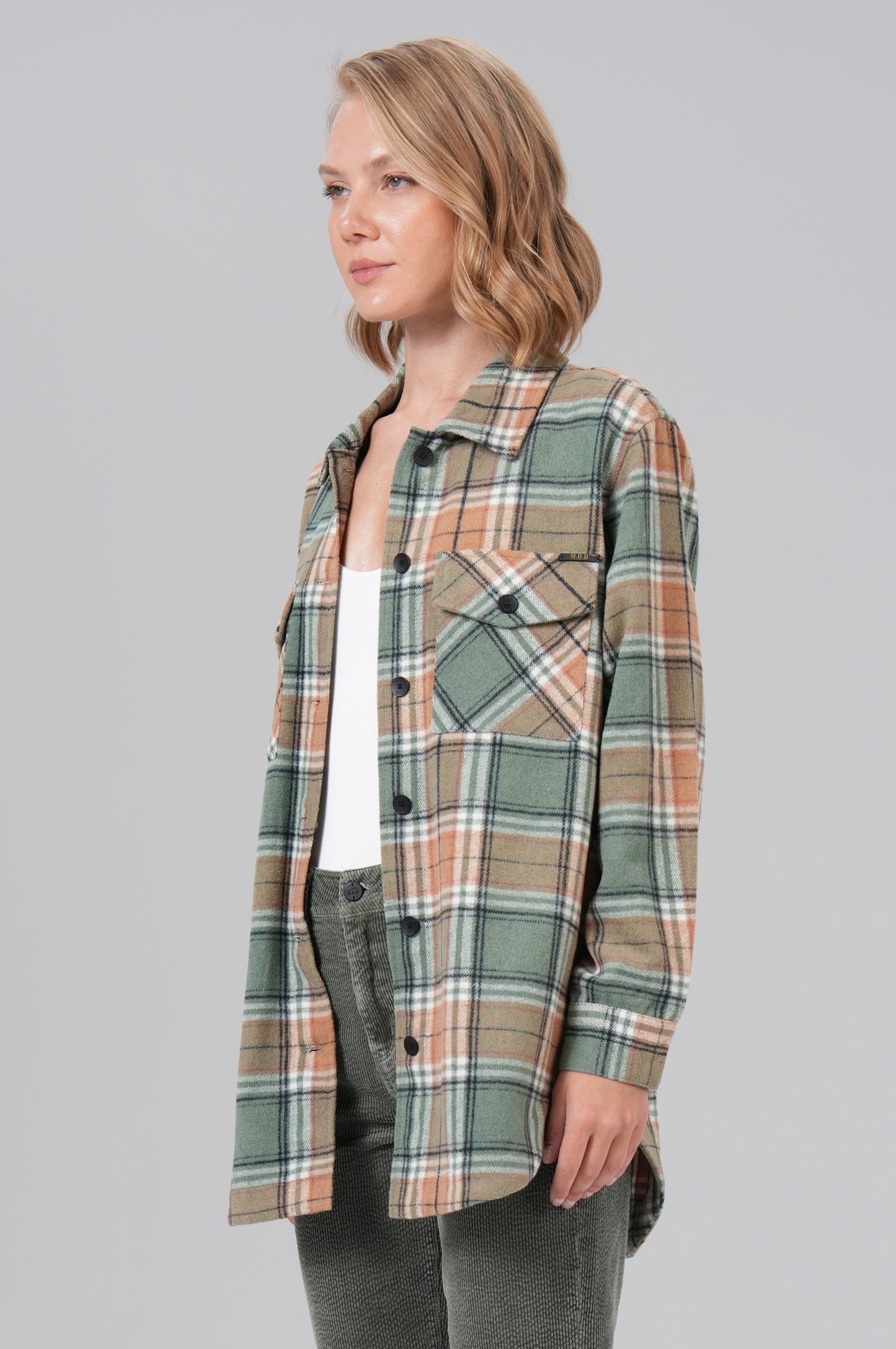 Women Jacket Waffle | Thyme Green Check