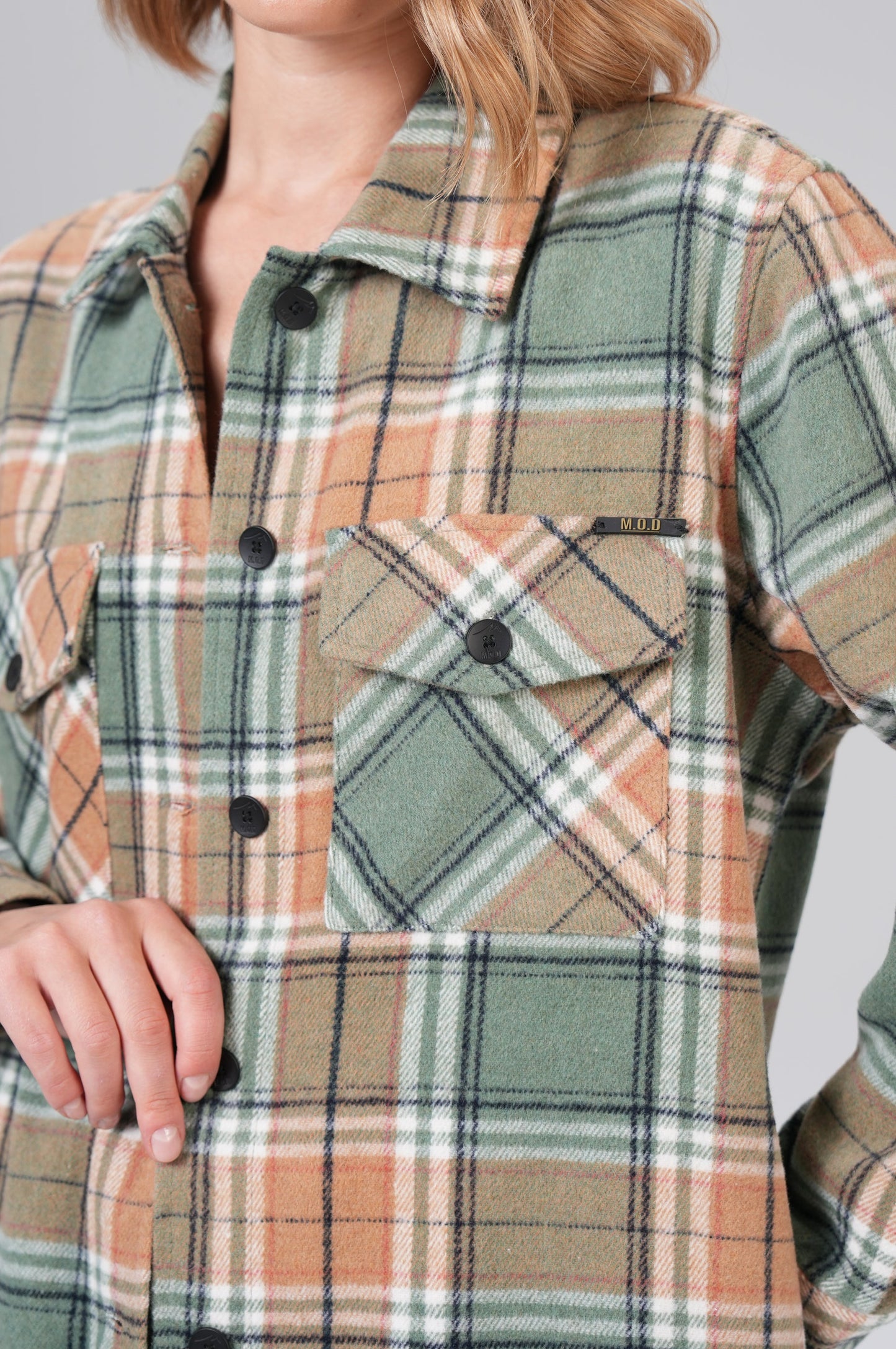 Women Jacket Waffle | Thyme Green Check