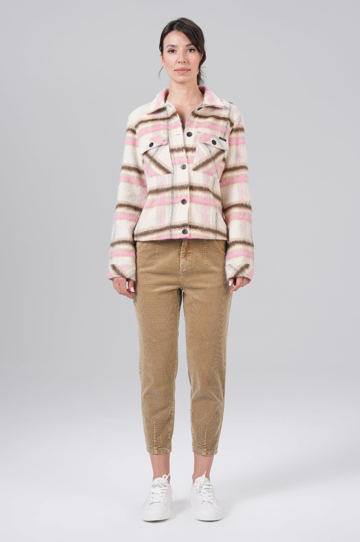 Women Jacket Short | Chalk/Beige Check