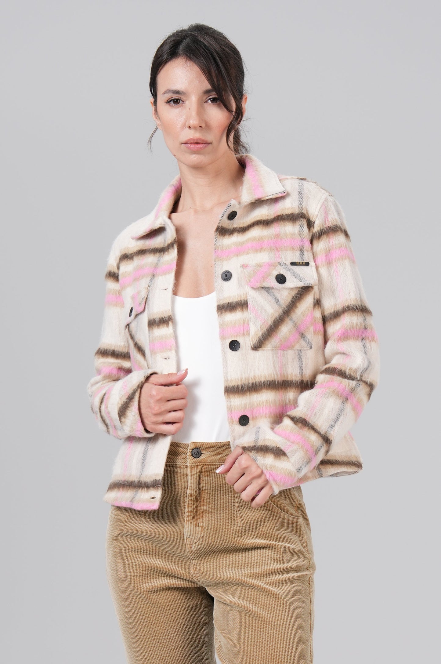 Women Jacket Short | Chalk/Beige Check