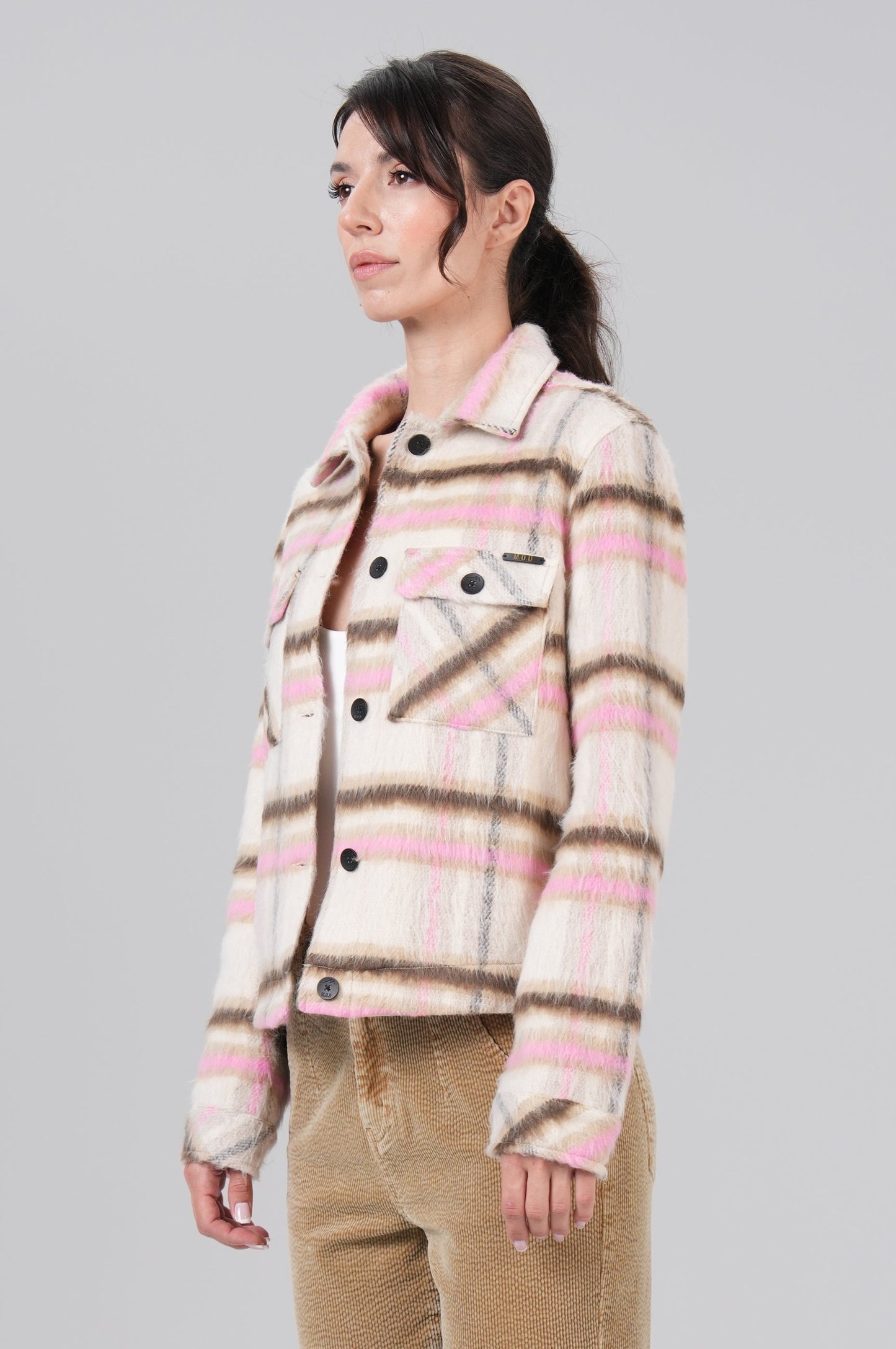 Women Jacket Short | Chalk/Beige Check