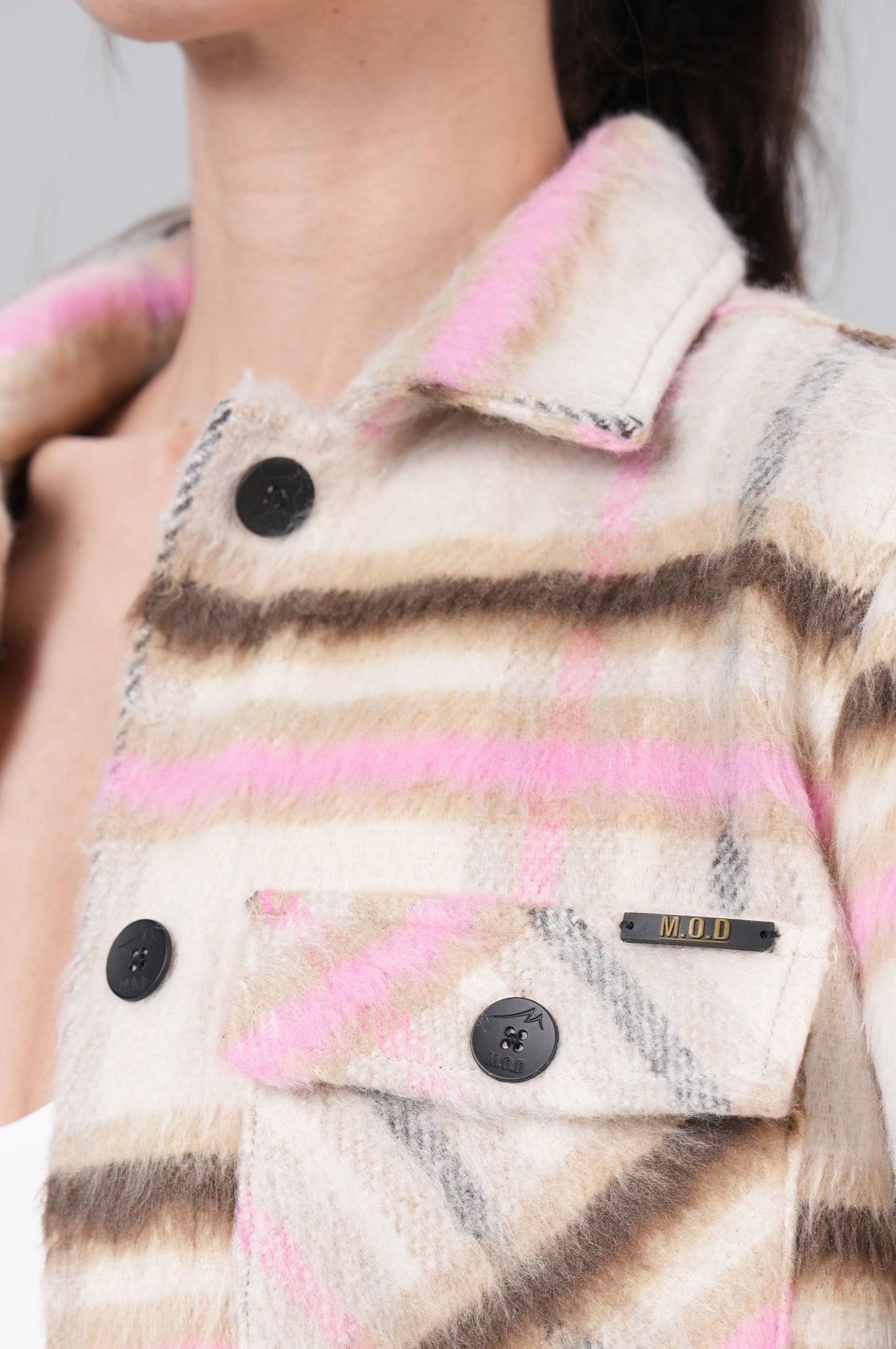 Women Jacket Short | Chalk/Beige Check