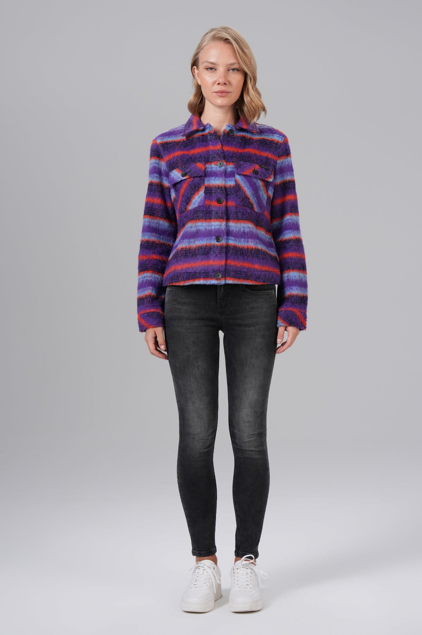 Women Jacket Short | Purple Check