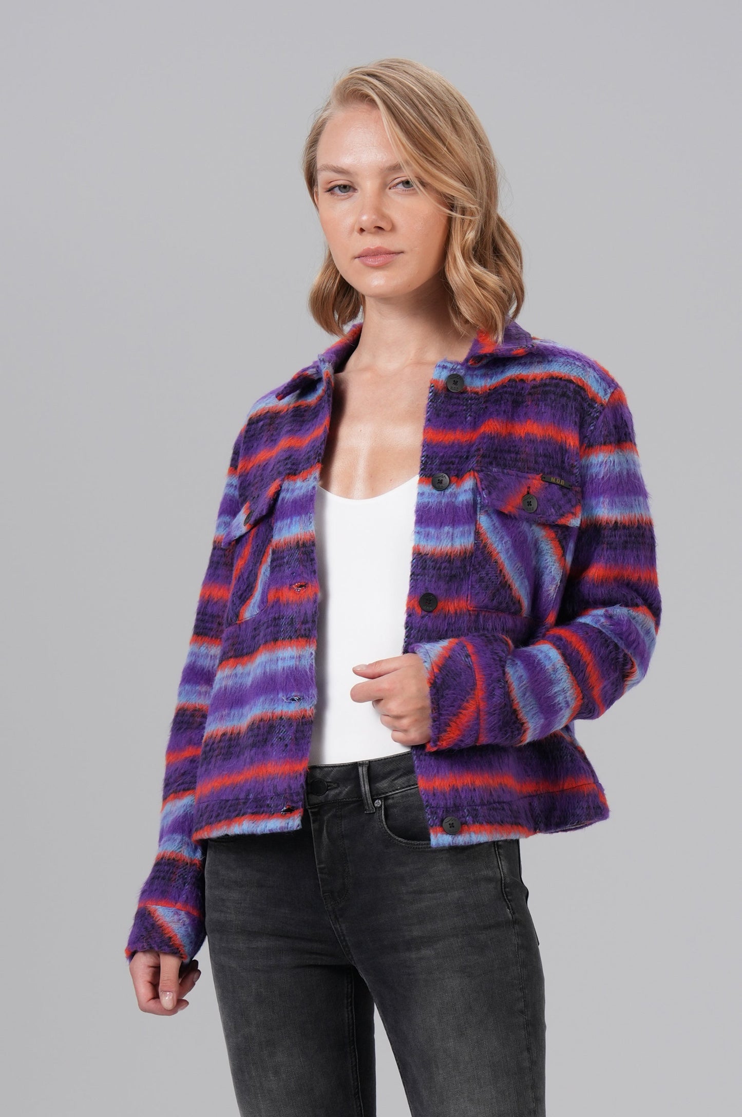 Women Jacket Short | Purple Check