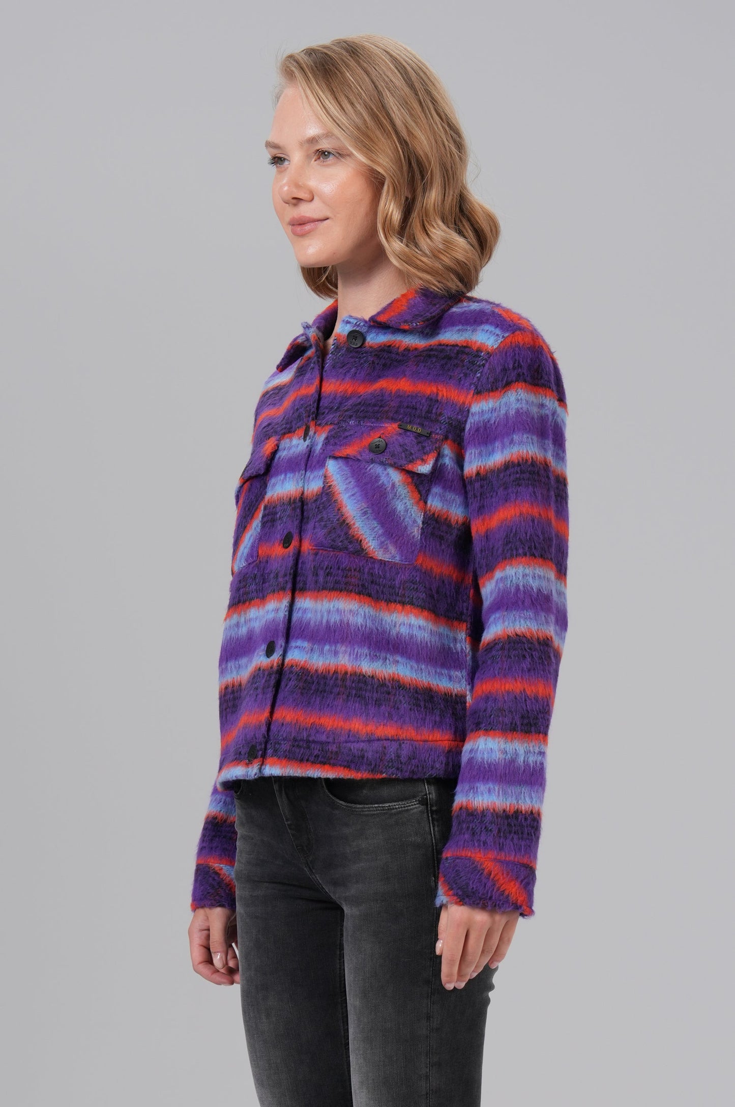 Women Jacket Short | Purple Check