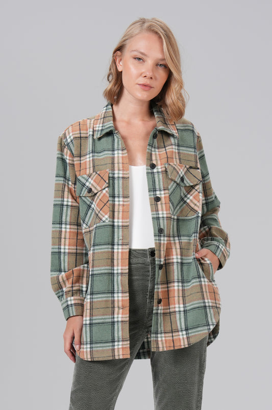 Women Jacket Waffle - M.O.D - Thyme Green Check - 1