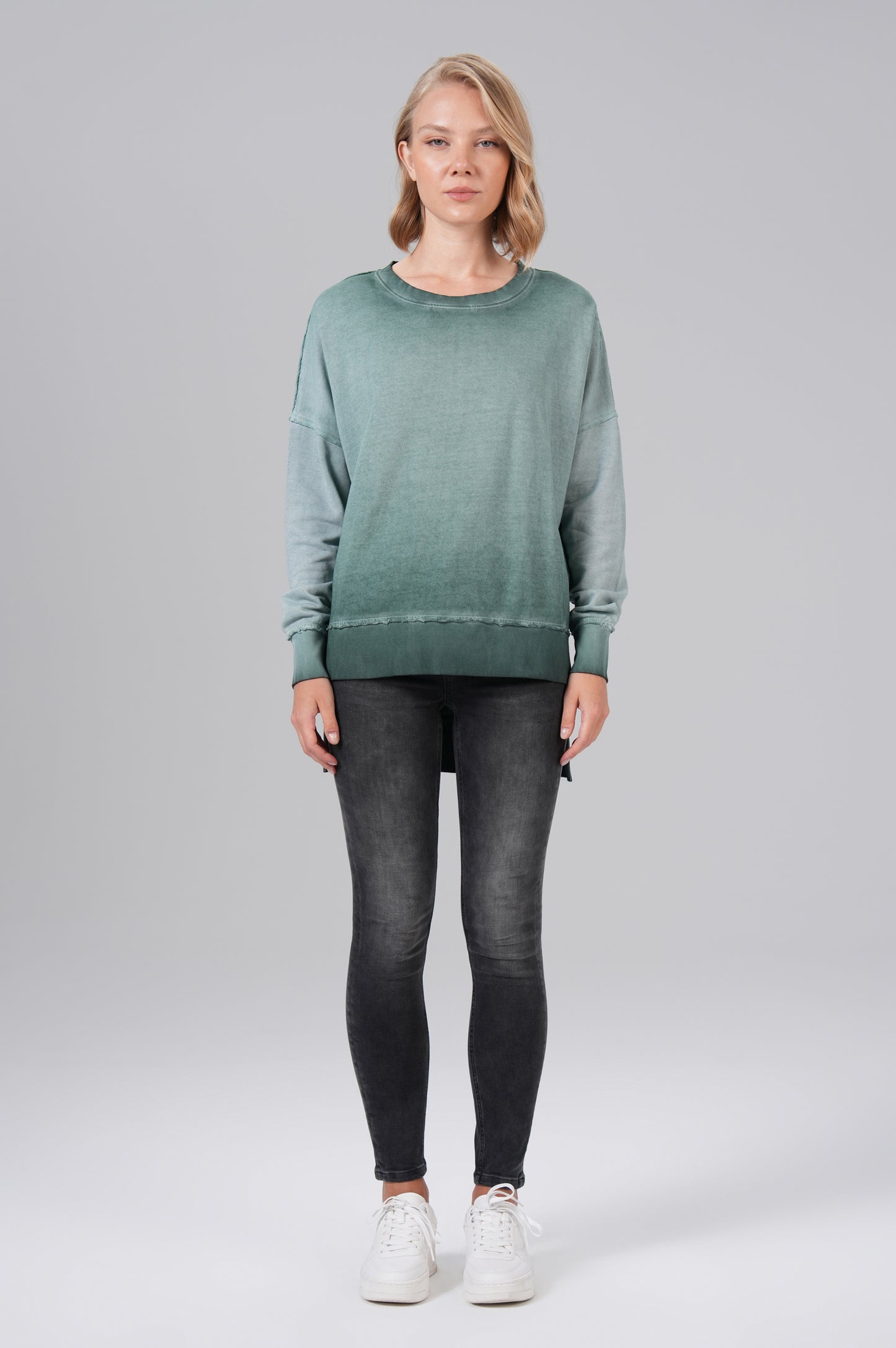 Women Basic Sweatshirt - Thyme Green